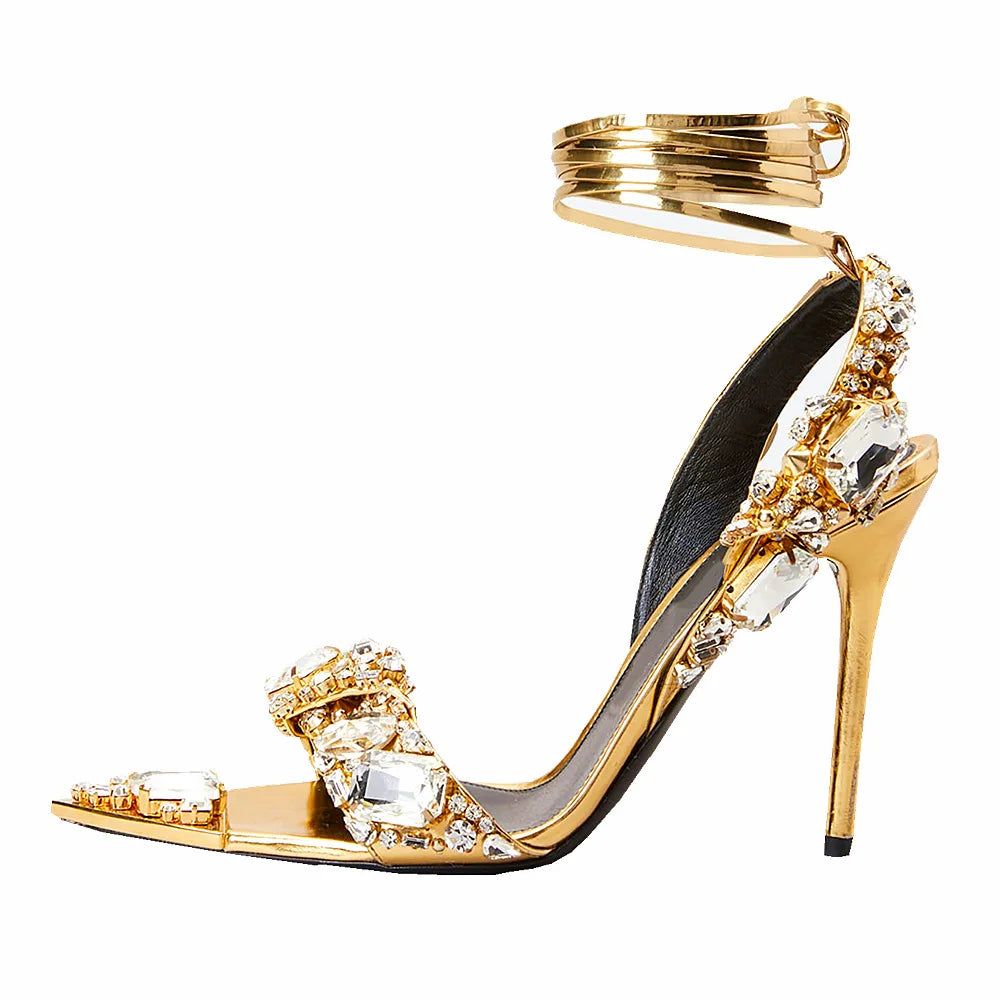 New Sandals Women High-Heeled Rhinestone Wedding Shoes Women Pointed Toe Sandalias Female High Heels sandalias de las mujeres