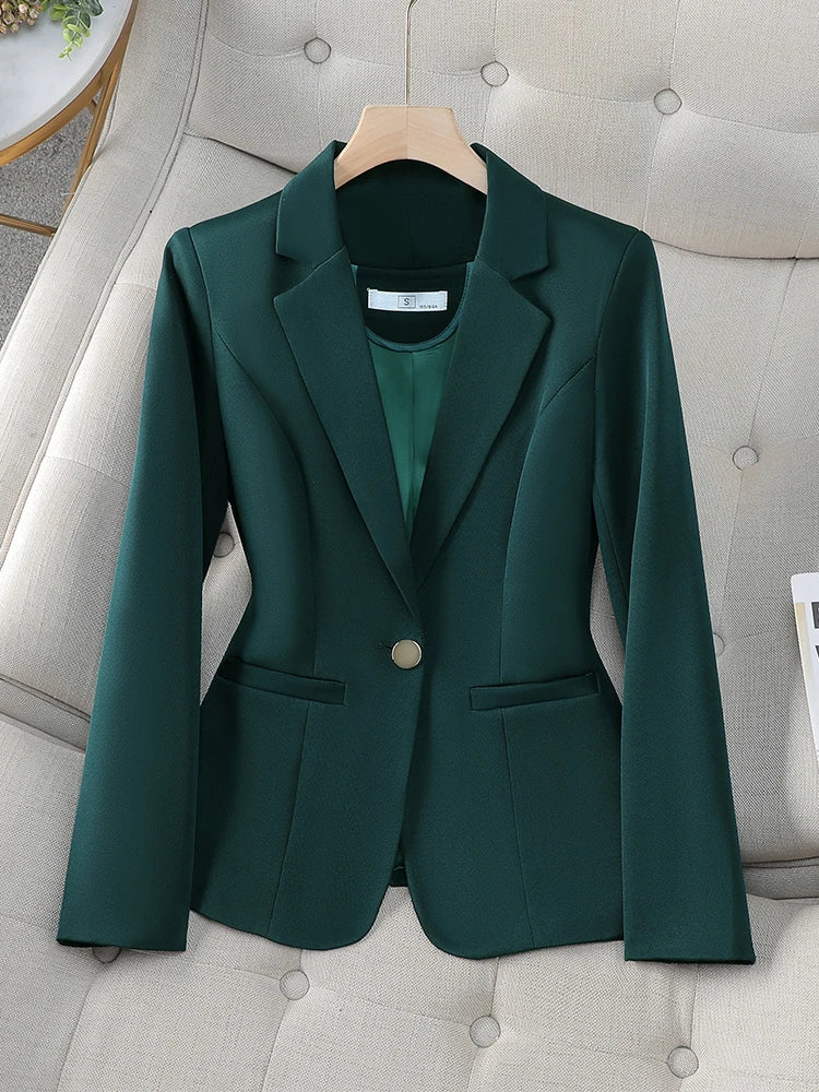Office Ladies Blazer Women Jacket Apricot Green Black Long Sleeve Single Button Female Business Work Wear Slim Formal Coat