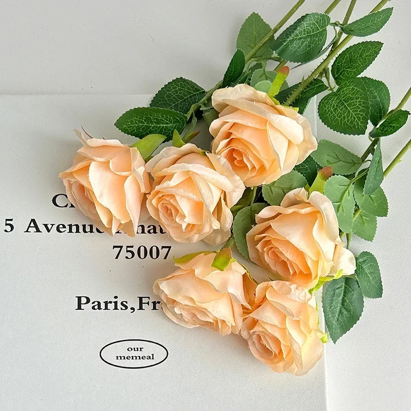Artificial Roses Velvet Flowers with Long Stem Fake Roses Bouquet DIY for Home Vase Garden Craft Flower Wall Wedding Decoration