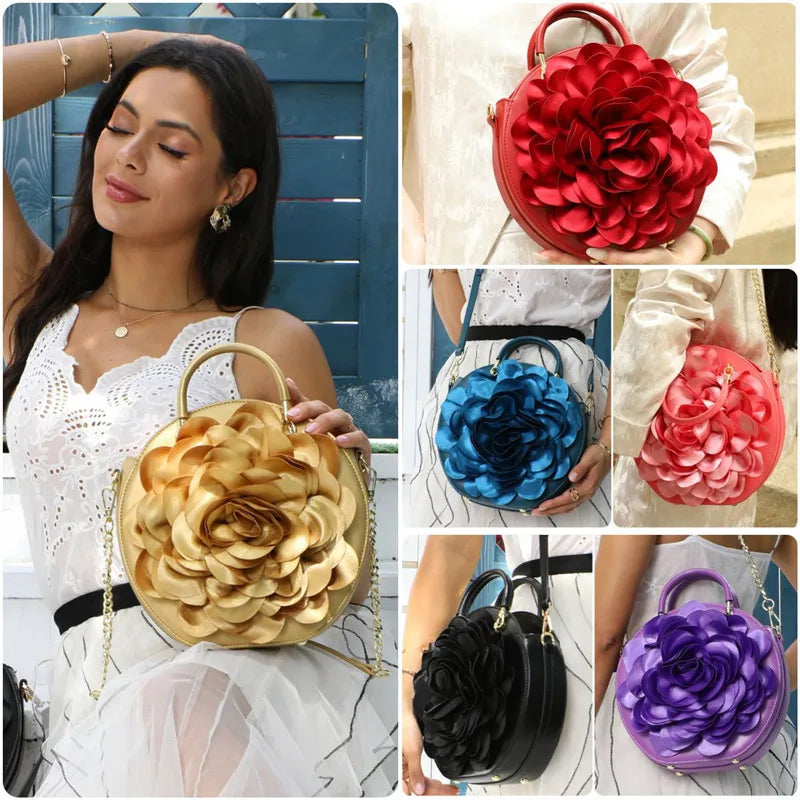2025 Luxury High-end New Women's 3D Rose Petal Handbags Top Microfiber Synthetic Leather Shoulder Bag Lady Party Evening Bag