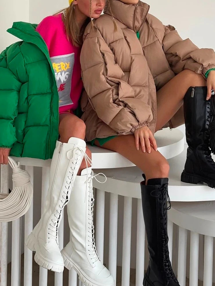 Winter Jackets for Women 2025 Thick Warm Loose Fashion Quilted Jacket Women Interchange Design High Street Green Winter Coat