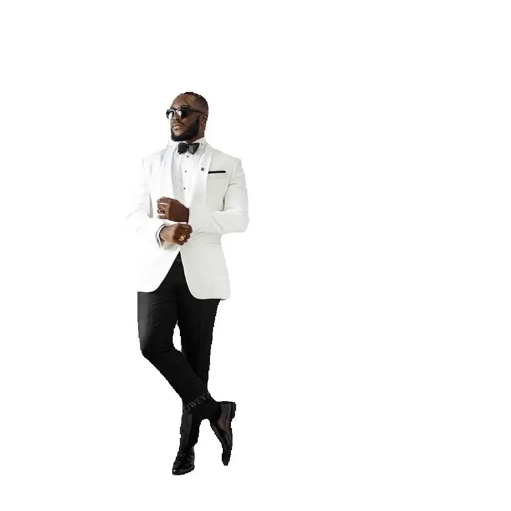 Formal Suits for Men's Wedding Shawl Lapel 2 Pieces White Jacket Black Pants Male Clothing Banquet Business Costume Homme