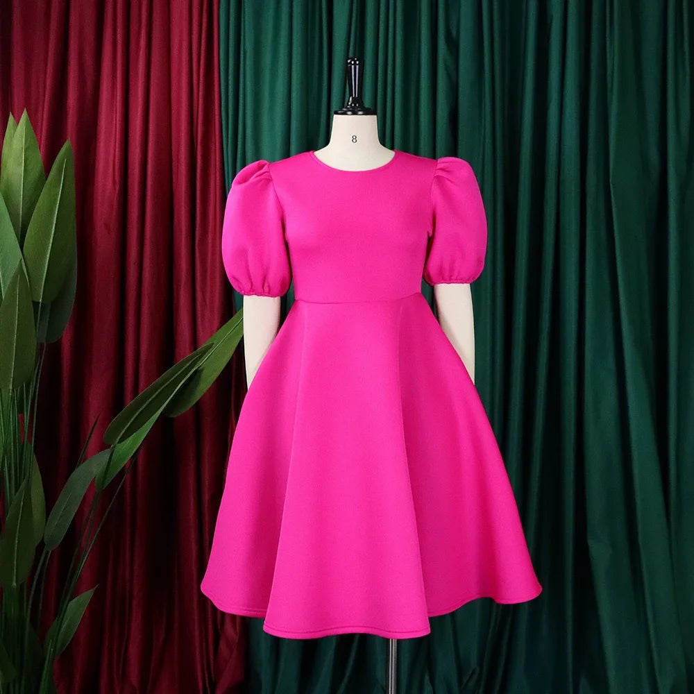 Elegant Party Dresses for Women O Neck Short Sleeve High Waisted A Line Pleated Mid Calf Luxury Birthday Dinner Vestidos Mujer