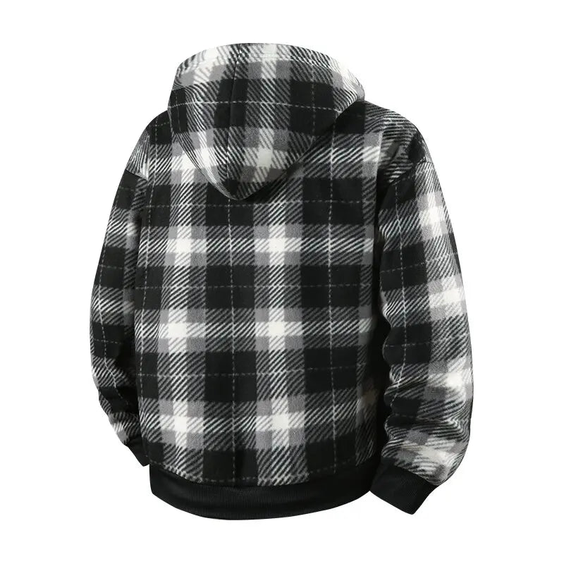 Winter Fashionable Trendy Grid Thickened Warm Lamb Fleece Jacket for Men's Casual Loose Sports Large Size High Quality Jacket