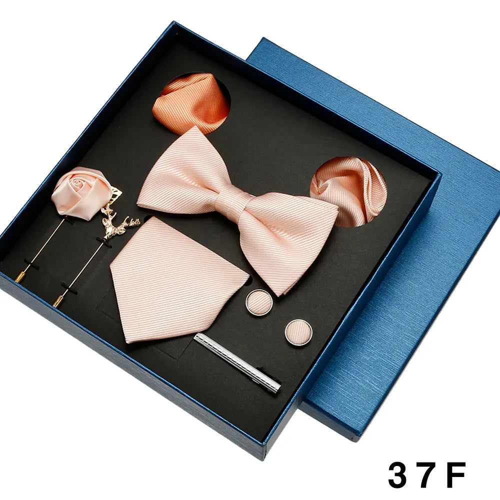 Luxury Tie Set For Men Solid Color Necktie Pocket Square Brooch Cufflinks Gift Box Wedding Business 8pcs Mens Neck Tie Accessory