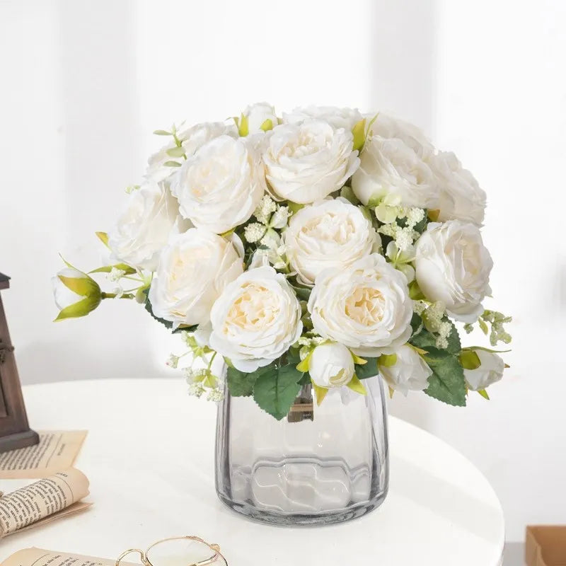 Fake Silk Peony Vases for Home Decor Christmas Garland Wedding Party Living Room Bouquet Decoration Accessory Artificial Flowers
