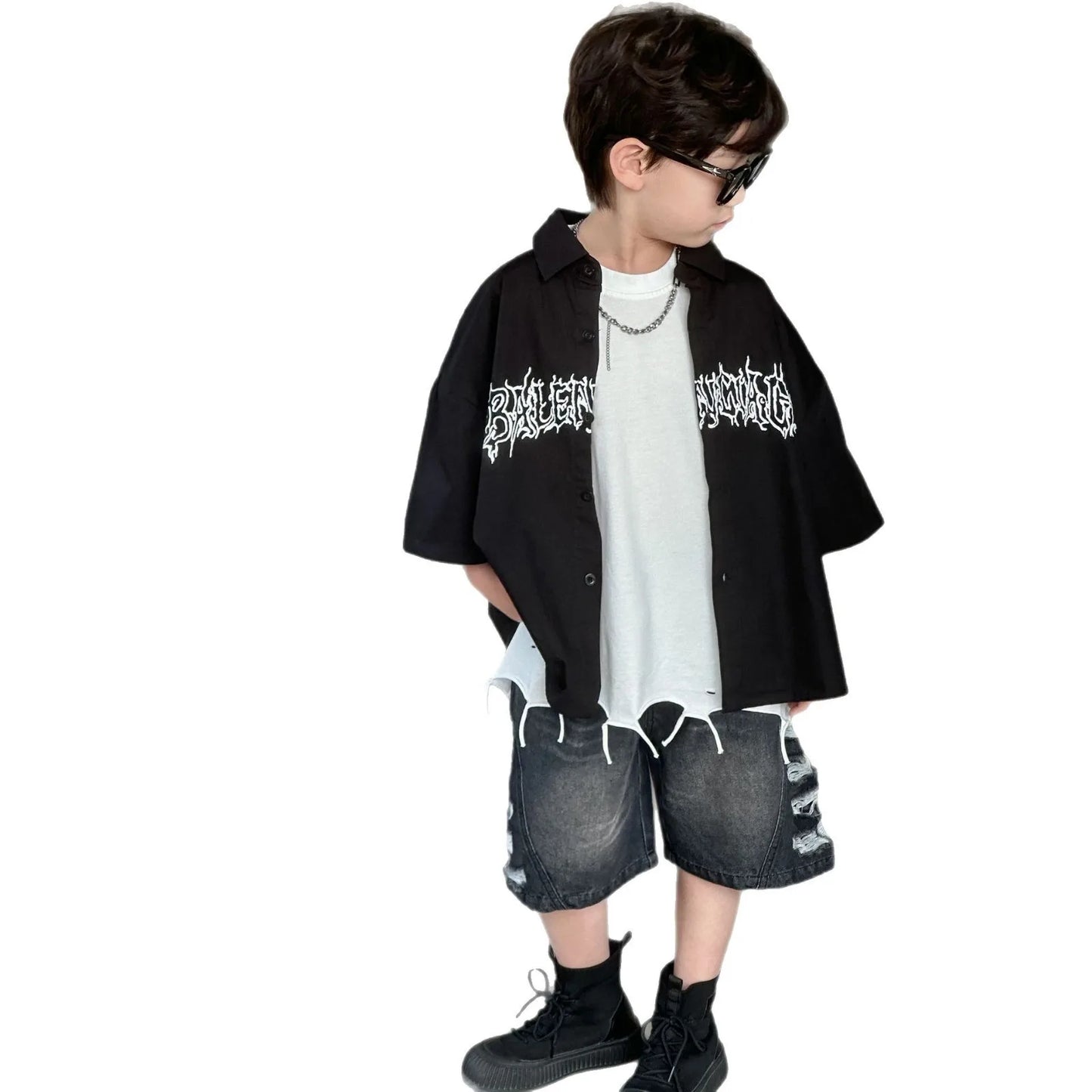 Boys' Summer Short Sleeved Shirt 2025 New Children's Summer Clothing Boys' Children's Clothing Trendy Brand Style