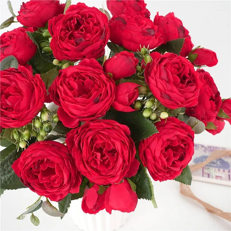 1PC 30CM Fake Roses Silk Peony Artificial Flowers Cheap New Year's Christmas Decorations Vase Home Wedding Bridal Bouquet Indoor