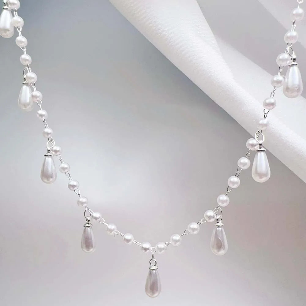 0.5M 1M Imitation Pearl Waterdrop Charm Beaded Chain Plastic White Ball Beads Copper Chains Necklace Cloth DIY Jewelry Making