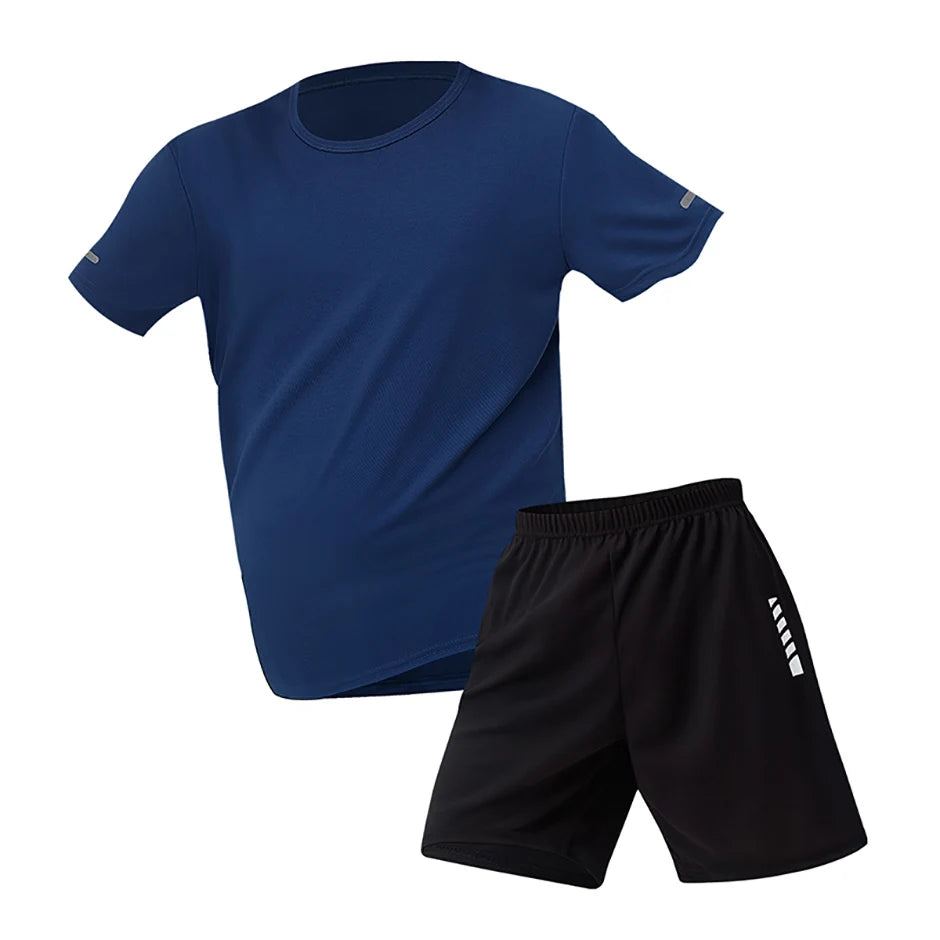 2 Pack European and American Size MEN'S Short-sleeved Shorts Suit MEN'S Casual T-shirt Suit Joker Running Fitness Two-piece Suit