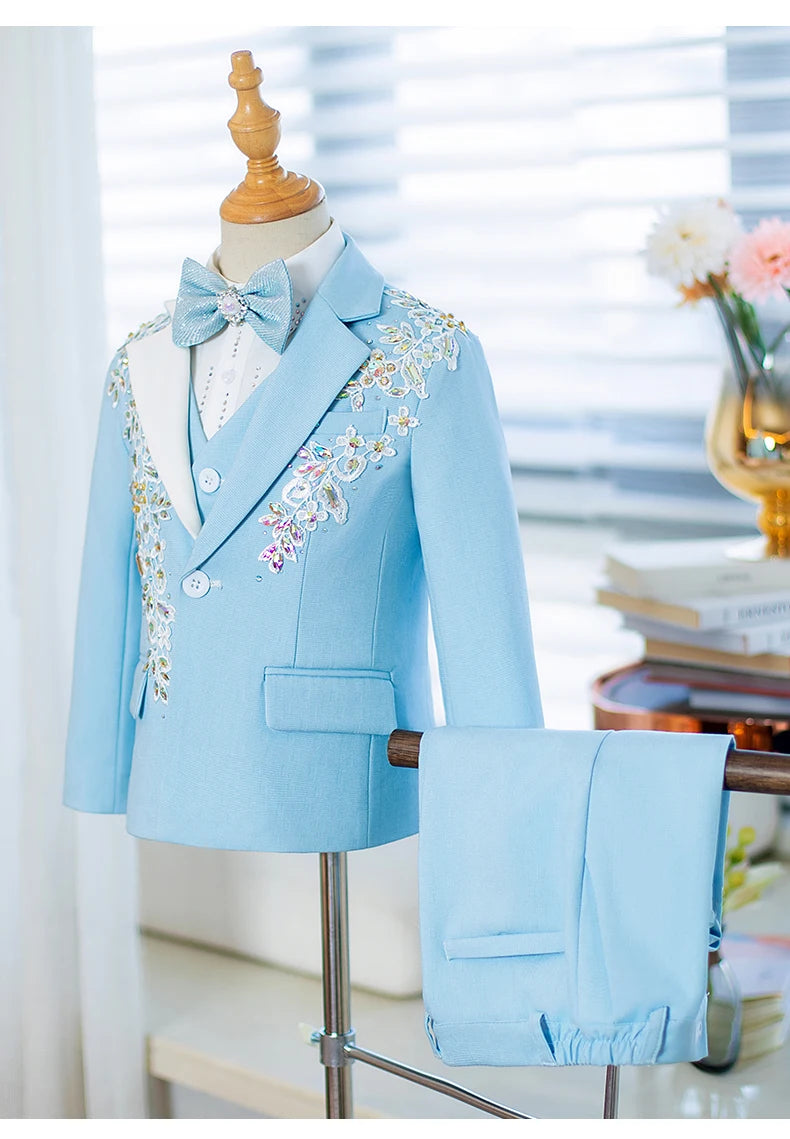 Children's Suit Set New High-End Handmade Flower Boy Host Piano Performance Blazer Traje De Niño Para Boda Boys Suits A3755