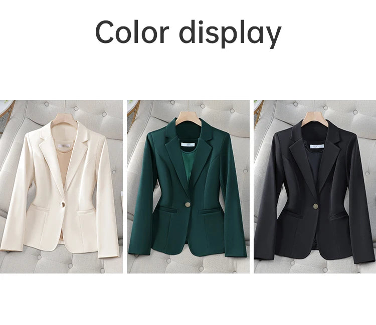 Office Ladies Blazer Women Jacket Apricot Green Black Long Sleeve Single Button Female Business Work Wear Slim Formal Coat