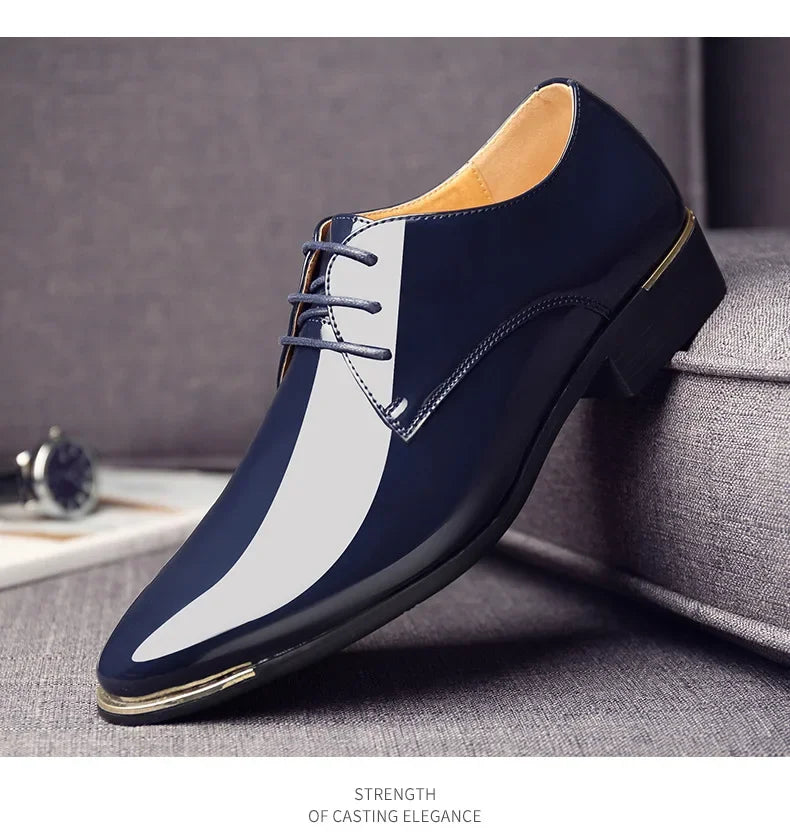 2024 New Men’s Patent Leather Shoes British Style Men's Dress Shoes Lace Up Pointed Toe Wedding Business Party Social Shoe Male