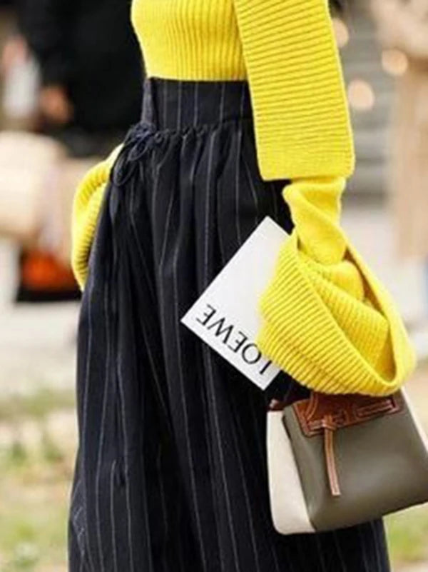Modigirl Fall Women's Retro Striped Loose Wide-leg Pants 2025 Spring Summer High Waist Urban Fashion Outfit Long Trousers Female