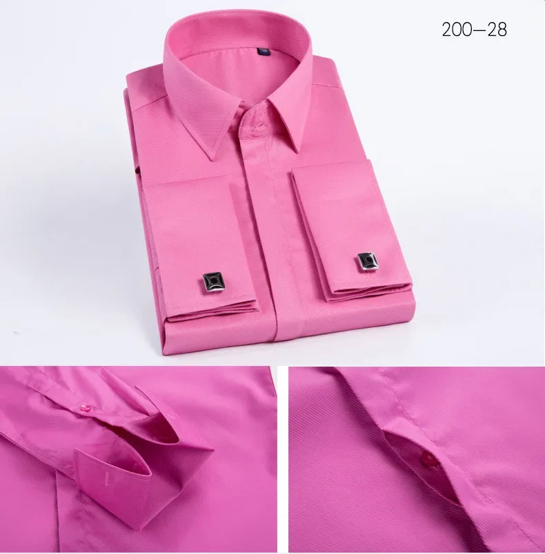 Spring Autumn Men's French Cufflinks Business Dress Shirt Sleeve Pin Solid Color Non-iron Shirts Slim Fit Party Men's Wear