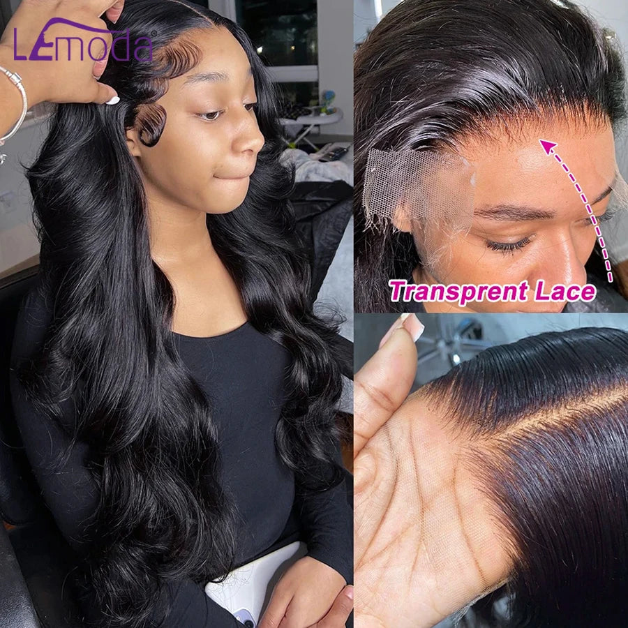 Lemoda 13x6 HD Lace Frontal Wigs Human Hair Body Wave 250% Density Brazilian Virgin Hair Full Frontal Lace Wig Pre plucked 12A