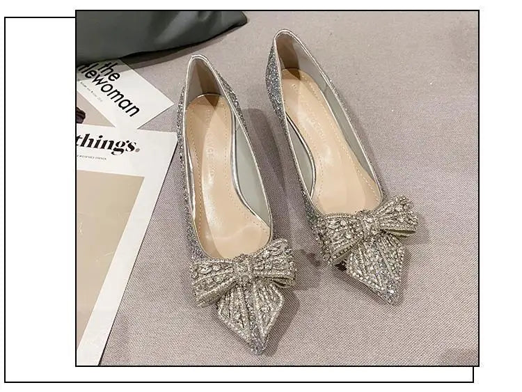 Women's Summer Footwear Stilito Rhinestone Shoes for Woman 2024 with Wedding Bride Genuine Mark Chic and Elegant A Comfortable E