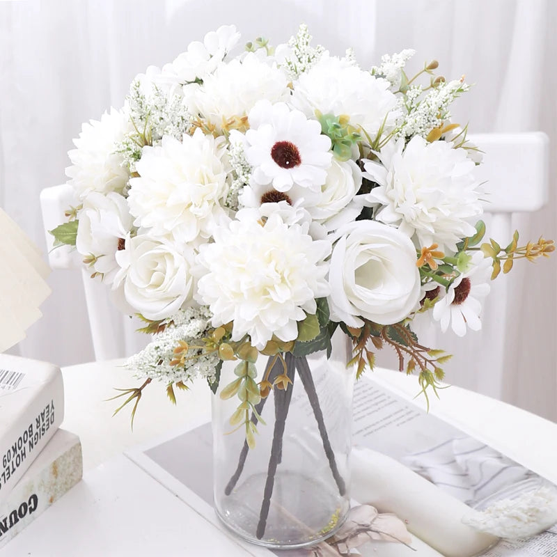 30cm Autumn Artificial Flowers Rose Bride Wedding Christmas Decoration For Vase Home Living Room DIY Fake Bouquet Daisy Plants