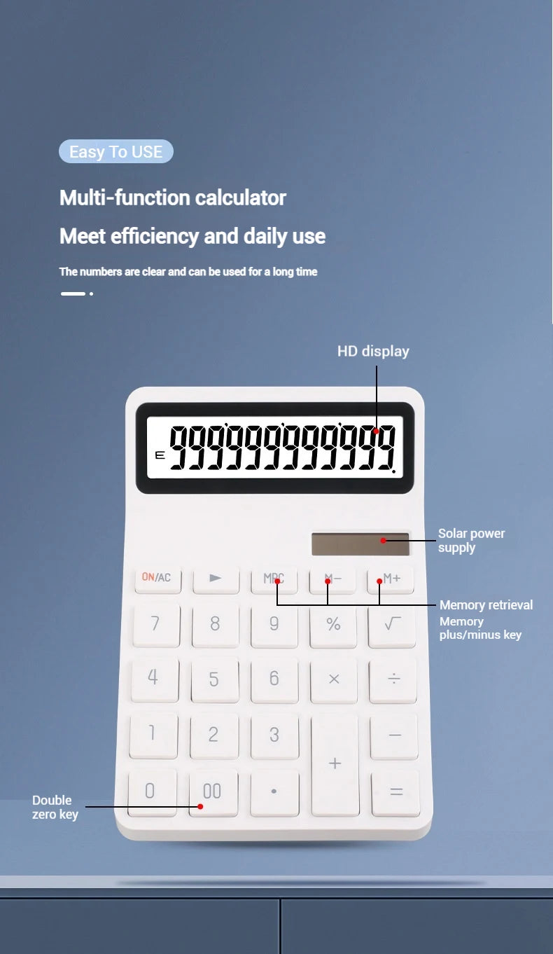 Solar Calculator with Dual Power Supply, 12 Digits, Electronic Calculator, Home, Office, School, Financial, accounting Tools