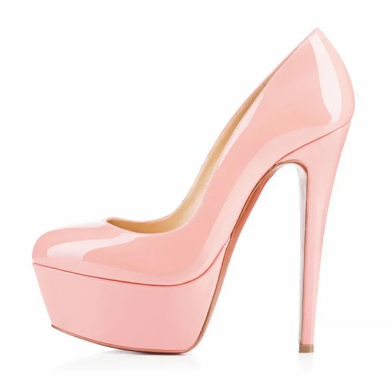 2025 Fashion Women Pumps 14cm Extremely Platform High Heels Sexy Patent Leather Red Black Wedding Party Shoes Stiletto Plus Size