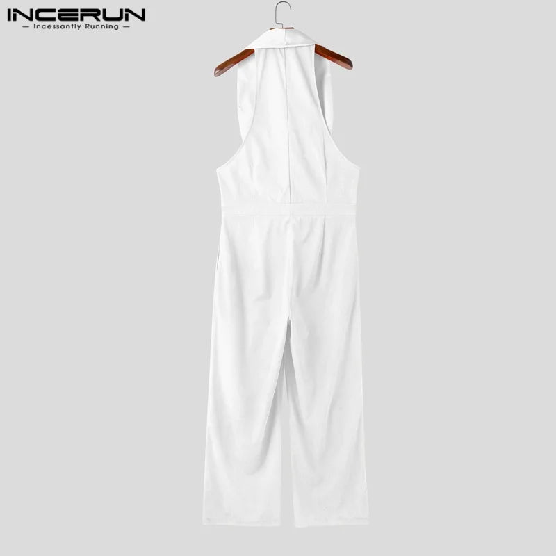 Summer Rompers Men Jumpsuits INCERUN Fashion Sleeveless Tops Bottoms Oversize Casual Pants Men's Clothing Overalls Streetwear