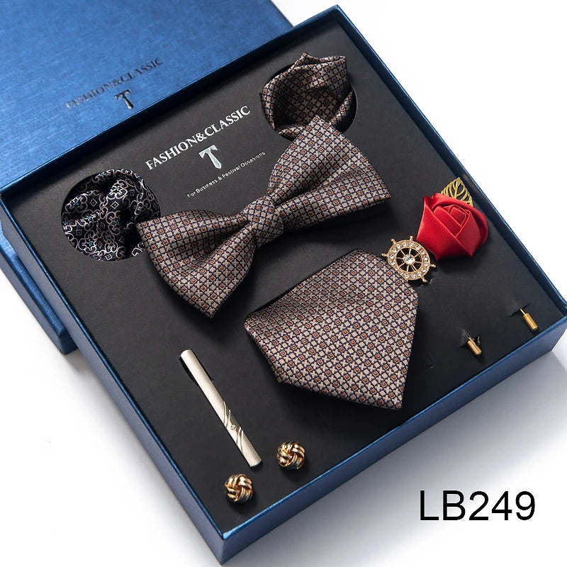 Men's Tie Set Luxury Gift Box Silk Tie Necktie Set 8pcs Inside Packing Festive Present Cravat Pocket Squares Holiday Gift Men