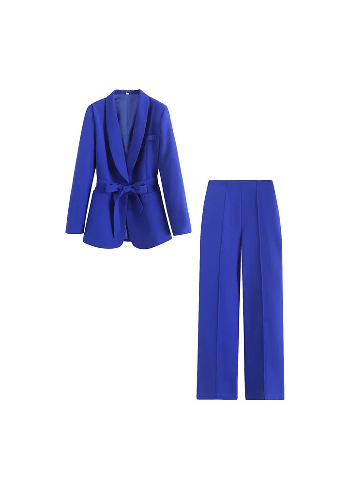 2025 Spring Summer 2 pieces sets Fashion Blazers Coats ang Trousers Female Street Solid Sashes Bow Elegant Two Suits Clothing