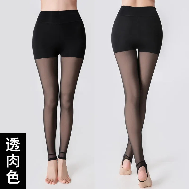 Winter Warm Leggings Sexy Slim Translucent Pantyhose Nylon Tights High Waist Elastic Wool Sock Pants Women Thermal Legging