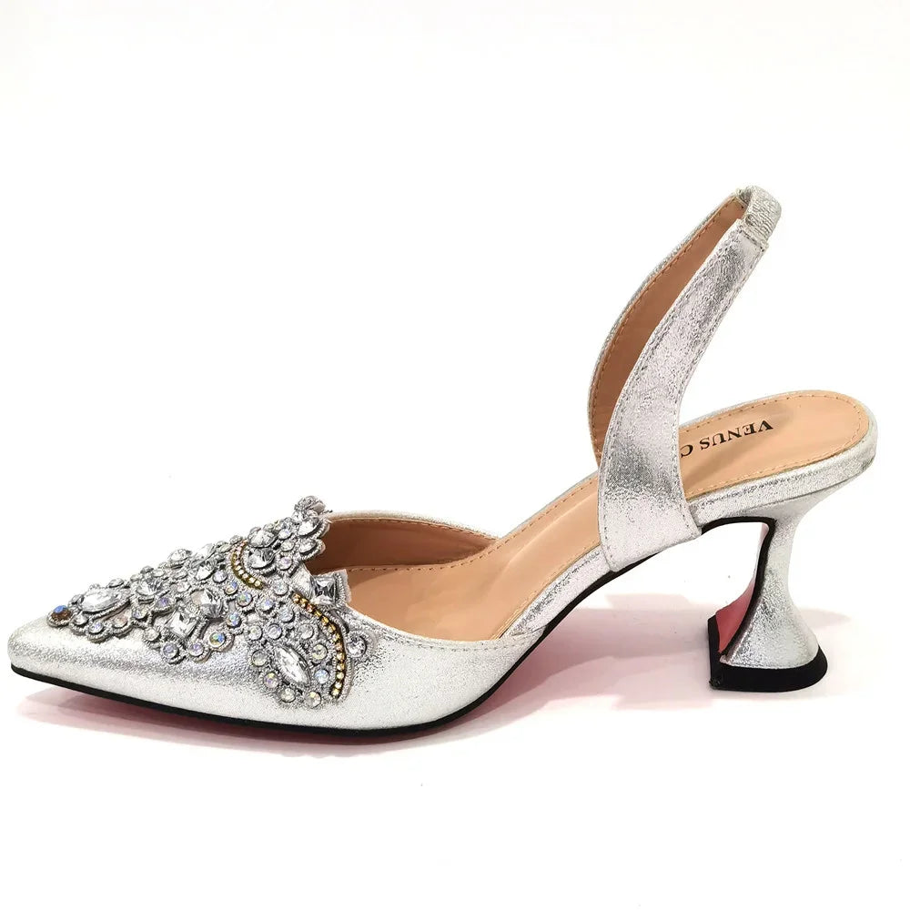 2024 Gold New Shoes For Women Designer Pointed-Toe Luxury Wedding Peach Color Hollowed Out Design Bag and Shoes Matching Set