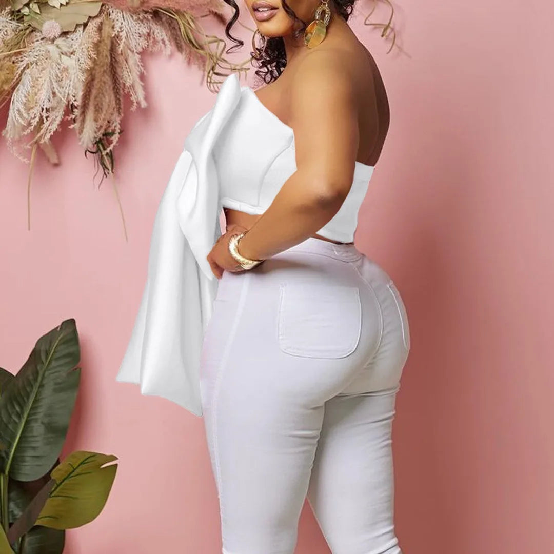 Sexy Blouse & Shirts for Woman Off the Shoulder Backless Big Bow Decorate Zipper Closure Fashion Ladies Evening Night Club Tops