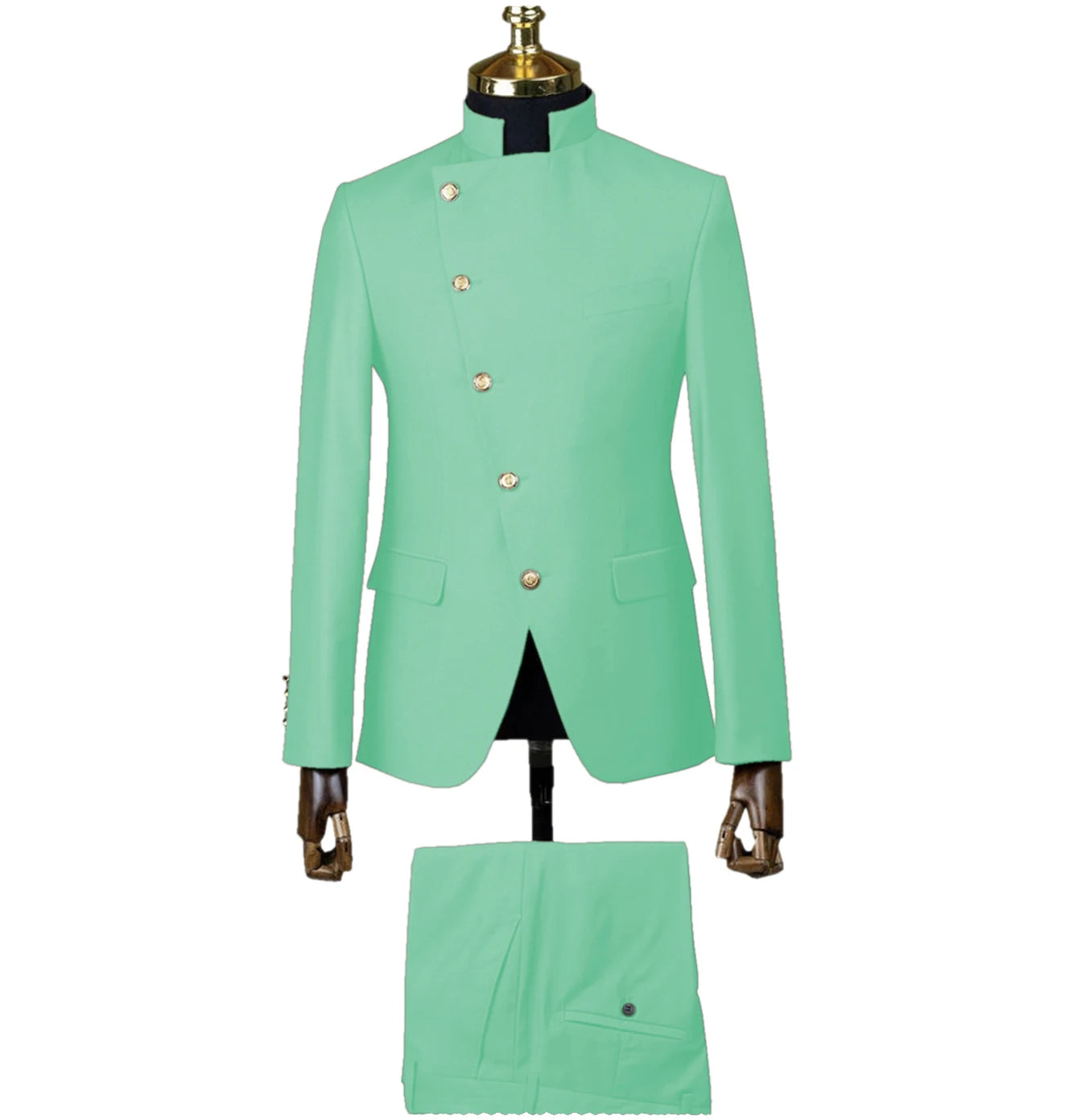Men's Suit Blazer Sets 2 Pieces East Style Slim Fit Formal Indian Middle Stand-Up Collar Suit for Men Slant-Breasted Wedding