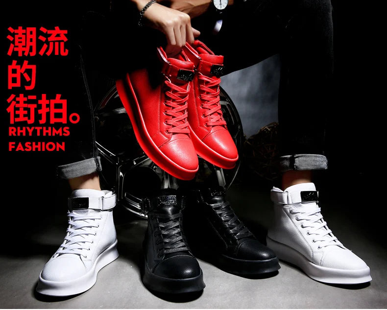 Fashion Luxury Men's Red High Top Sneakers PU Leather Casual Sneakers Men Flat Designer Shoes Breathable Hip Hop Sport Shoes Man
