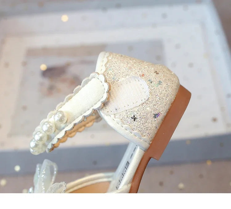 Chic Girls Dress Shoes for Wedding Party Bling Sequins with Rhinestone Butterfly Sweet Princess Chic Kids Flat Shoes Lace Beaded