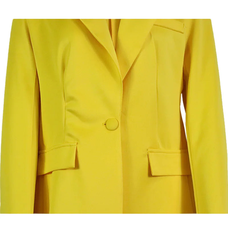 Women's Elegant Double-Breasted Blazer with Puff Sleeves and Faux Pockets - White, Long Sleeve, Mid-Length, High Stretch Fabric, Perfect for Spring and Fall, Everyday Chic, Formal Office Wear | Classic Notched Lapel | Functio