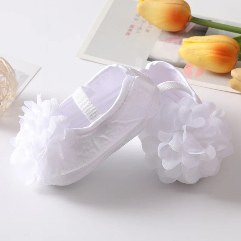 Infant Baby Girls Shoes with Headband Soft Sole Non-slip Flower Princess Wedding Dress Walking Shoes