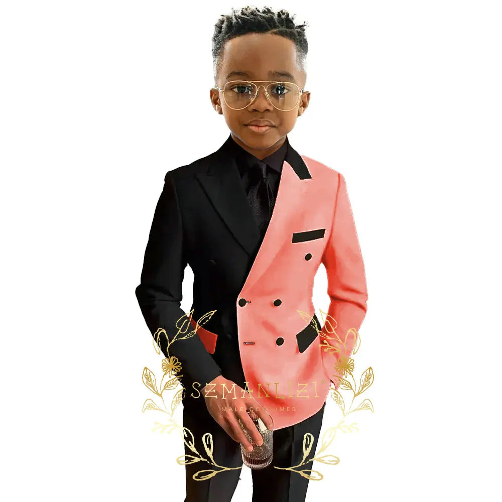 Boys Suits Double Breasted Blazer 2-piece Set Colorblock Jacket Pants Wedding Kids Tuxedo Custom 2-16 Years Old Clothes Suit