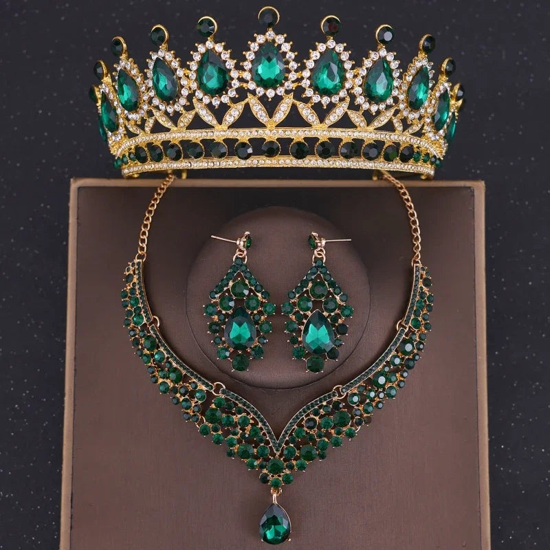 3Pcs Crystal Crown Necklace Earring Set Baroque Rhinestone Bridal Jewelry Set Bridal Wedding Hair Accessories Jewelry Crown Gift