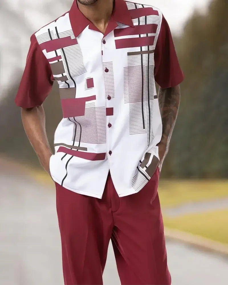 2025 Trend Print Men's Tops+Trousers Sets Spring Summer New Party Sport Casual Suits Shirts Pants 2-Piece Fashion Men's Clothing