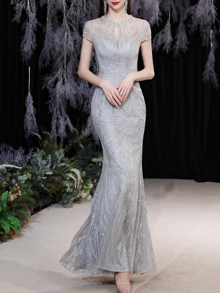 Customized O-neck Sequined Slim Fit Simple Elegant Evening Dresses Sleeveless Wedding Party Vestidos Temperament Elegant Trumpet