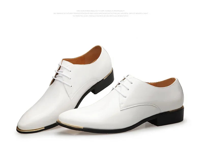 2024 New Men’s Patent Leather Shoes British Style Men's Dress Shoes Lace Up Pointed Toe Wedding Business Party Social Shoe Male
