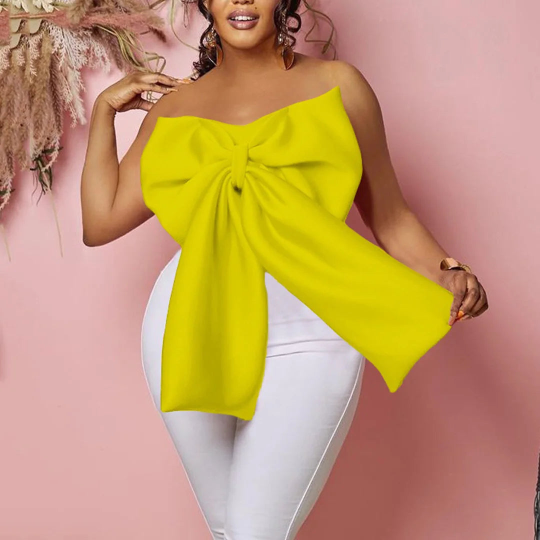 Sexy Blouse & Shirts for Woman Off the Shoulder Backless Big Bow Decorate Zipper Closure Fashion Ladies Evening Night Club Tops