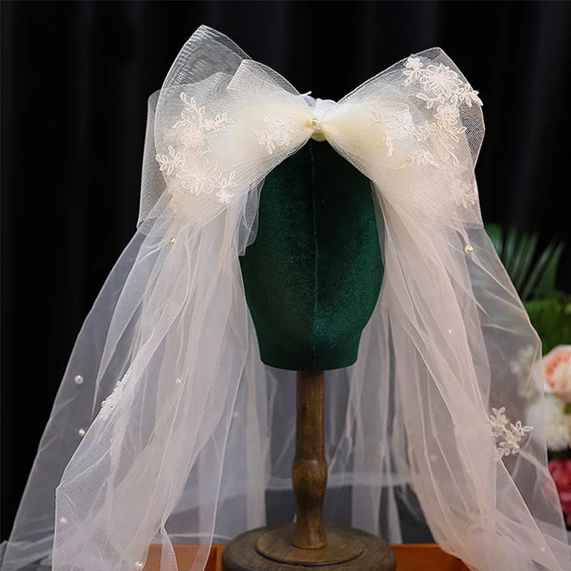 Korean Style Wedding Veil Large Bowknot Bride Veils Wedding Hair Accessories Woman's accessories