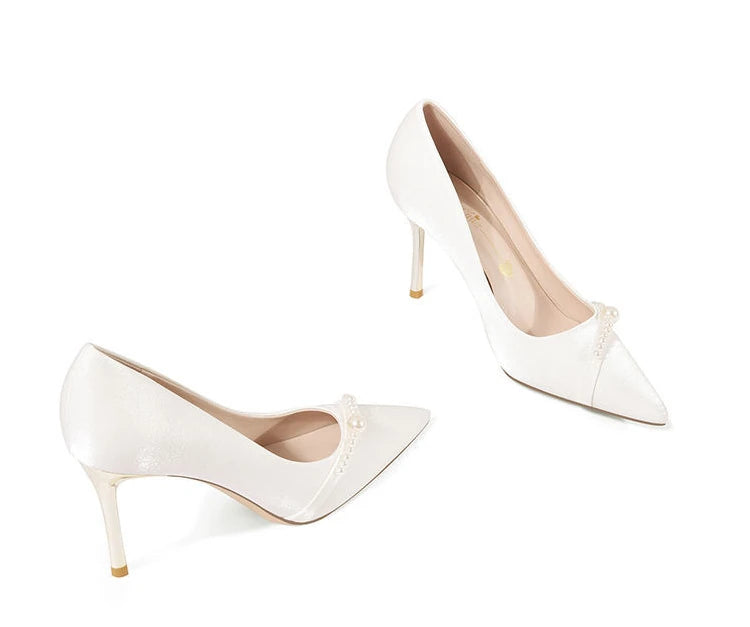 Women's Summer Footwear Bride Pumps Shoes for Woman 2024 Wedding Shoe on Heeled Pointed Toe Pearl Stilito High Heels Popular 39