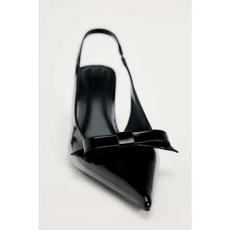 Modern Office Shoes for Women White Black Wedding Slingback Pointed Toe Butterfly Decoration Female High Heeled Sandals