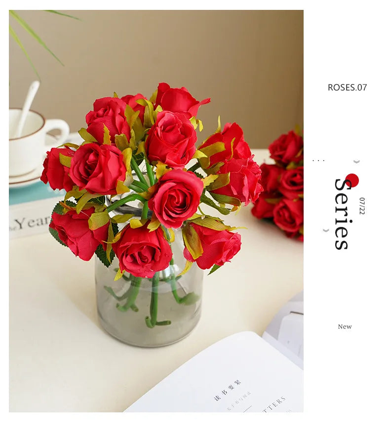 10 Inch Artificial Rose Bridal Bouquet Wedding Handheld Flowers Home Decor Floral Arrangement