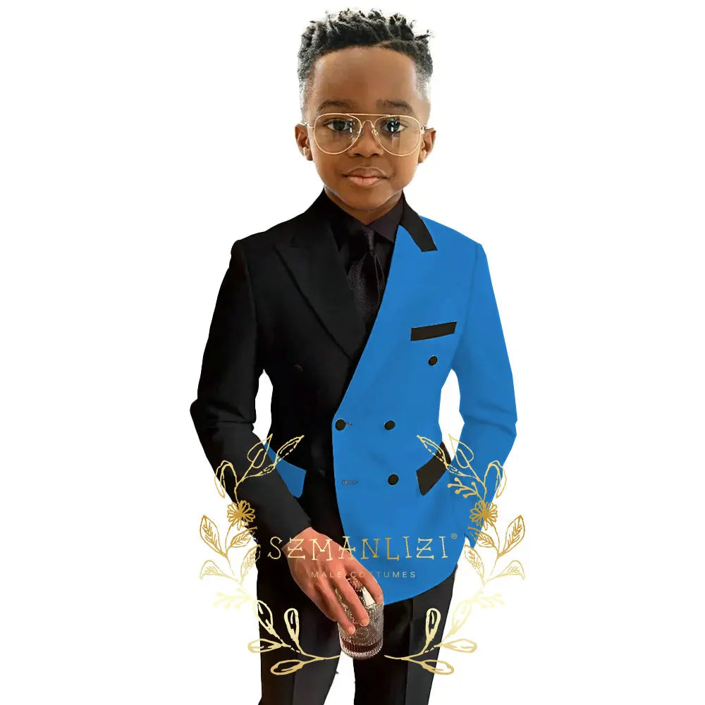 Boys Suits Double Breasted Blazer 2-piece Set Colorblock Jacket Pants Wedding Kids Tuxedo Custom 2-16 Years Old Clothes Suit