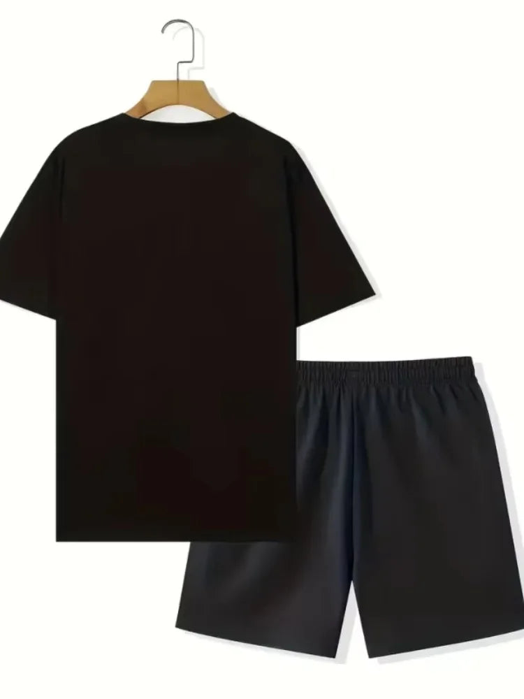 2025 Mens Summer Casual Suit Textured Printed Mixed Color Short Sleeve Outdoor Street Fashion Shorts Two Piece Pocket Loose Suit