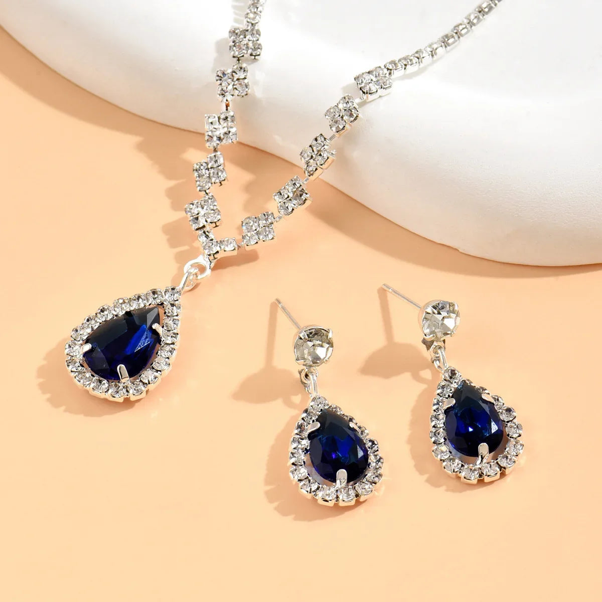 3PC Jewelry Sets Wedding Season Women's Fashion Droplet Necklace and Earring Set Banquet Party Accessories