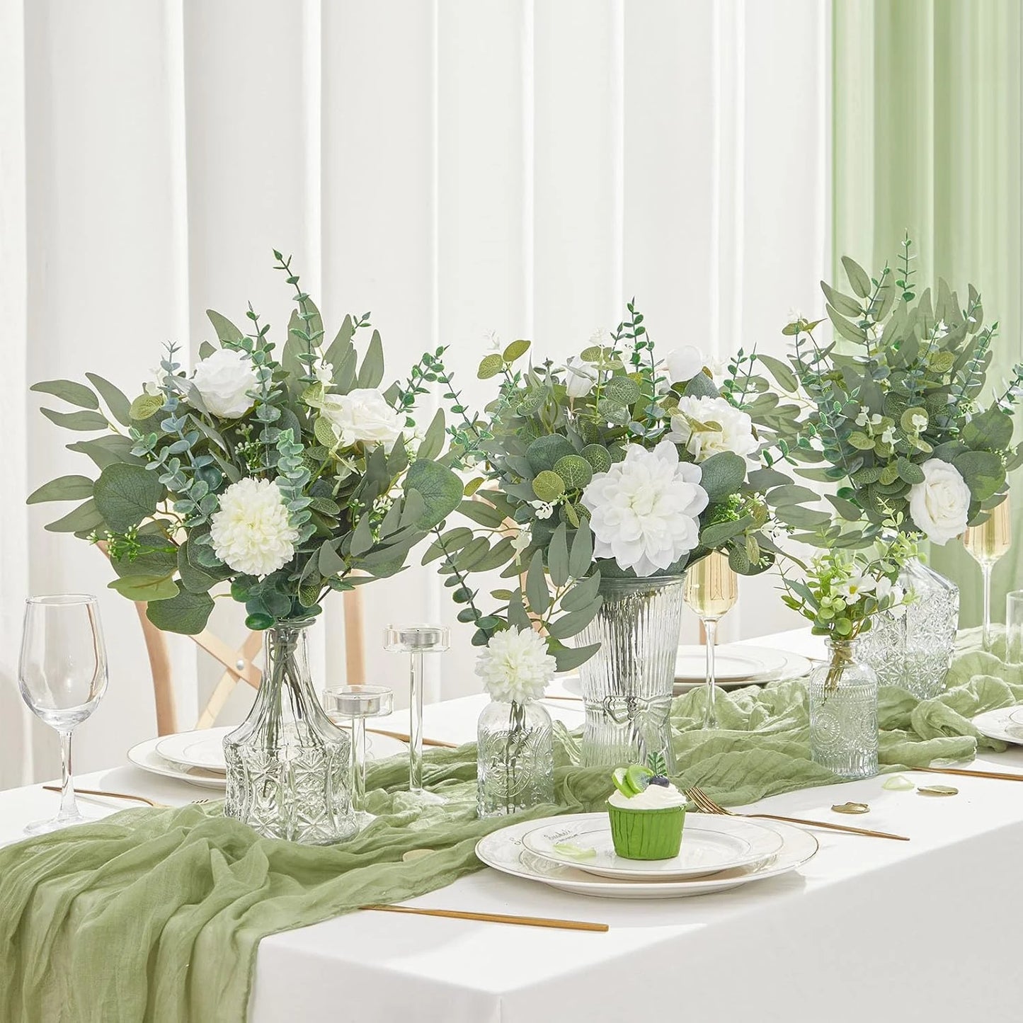 20pcs Artificial Mixed Eucalyptus Leaves Stems Silver Dollar Leaves for DIY Bouquets Floral Arrangement Home Decor Wedding