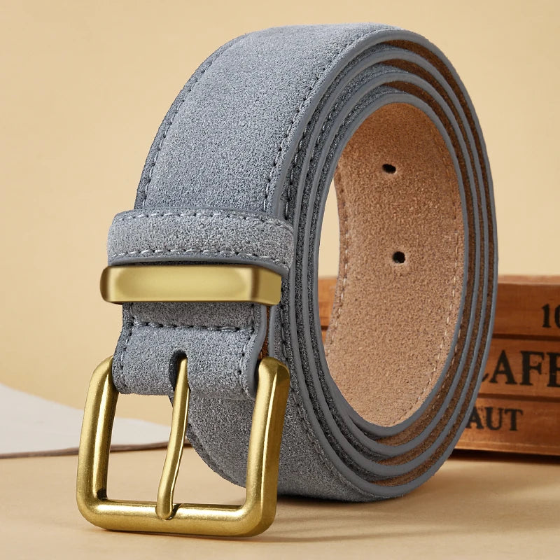 Fashion Suede Cowhide Women‘s Belts Genuine Leather 3.5cm Wide Belt Metal Buckle Women Belt Matched Dress Jeans Skinny Girdle